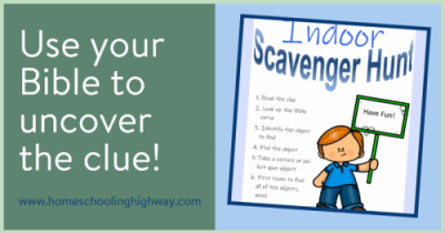 A Fun indoor scavenger hunt list for kids. Get practice finding the references in your Bible to uncover the clues.