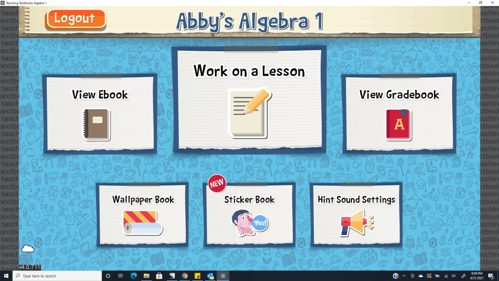 Student home page for Teaching Textbooks' Math 4.0