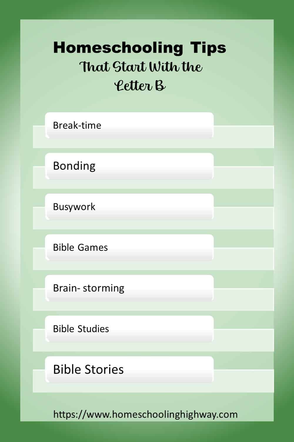 Homeschooling Tips That Start With B. Break time, Bonding, Busywork, Bible Games, Bible Stories, Bible Lessons,