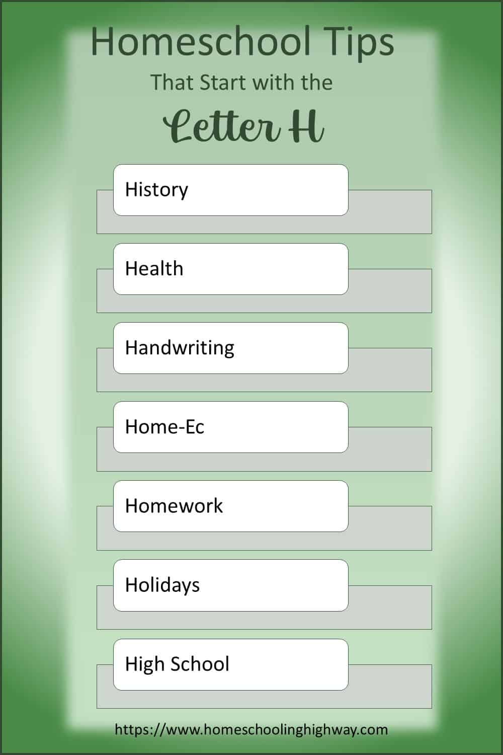 Homeschooling Tips That Start With H. History, Health, Handwriting, Home-Ec, Homework, Holidays