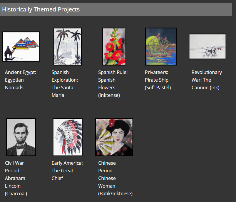 Project list for Creating a Masterpiece Historically themed Projects