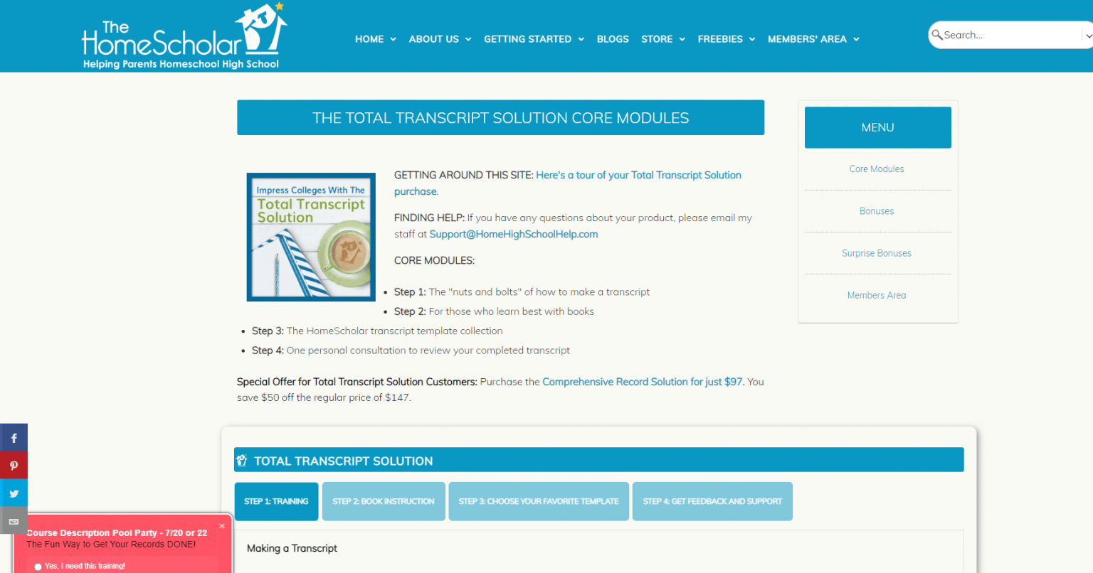 Member dashboard for HomeScholar LLC members