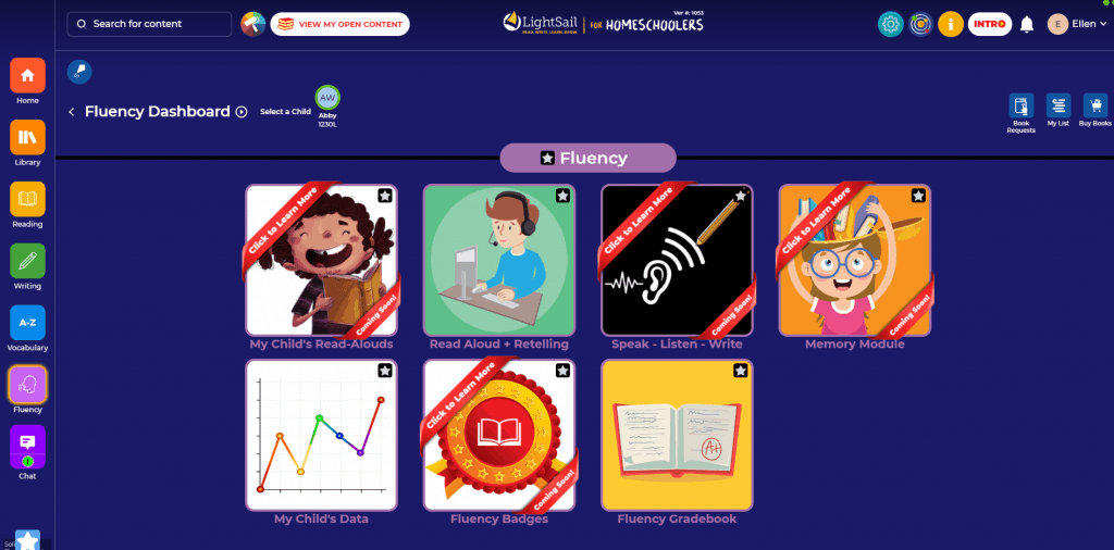 LightSail for Homeschoolers Fluency Section Index