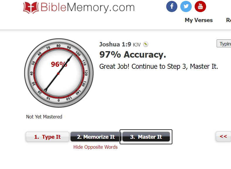 Screenshot in Bible Memory Pro. Review by HomeschoolingHighway.com