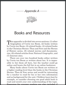 Screenshot of the Unit Study Curriculum Guide to go along with Corrie Ten Boom: Keeper of the Angels' Den