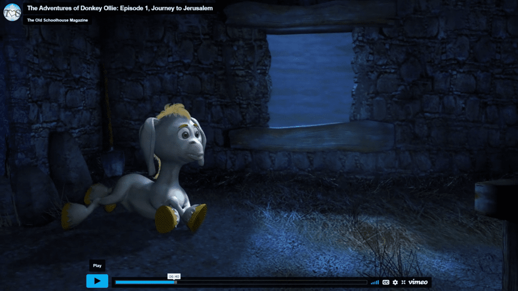 Donkey Ollie is scared at night. Review by Homeschooling Highway