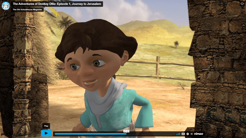 A little girl on Donkey Ollie's farm. Review by Homeschooling Highway