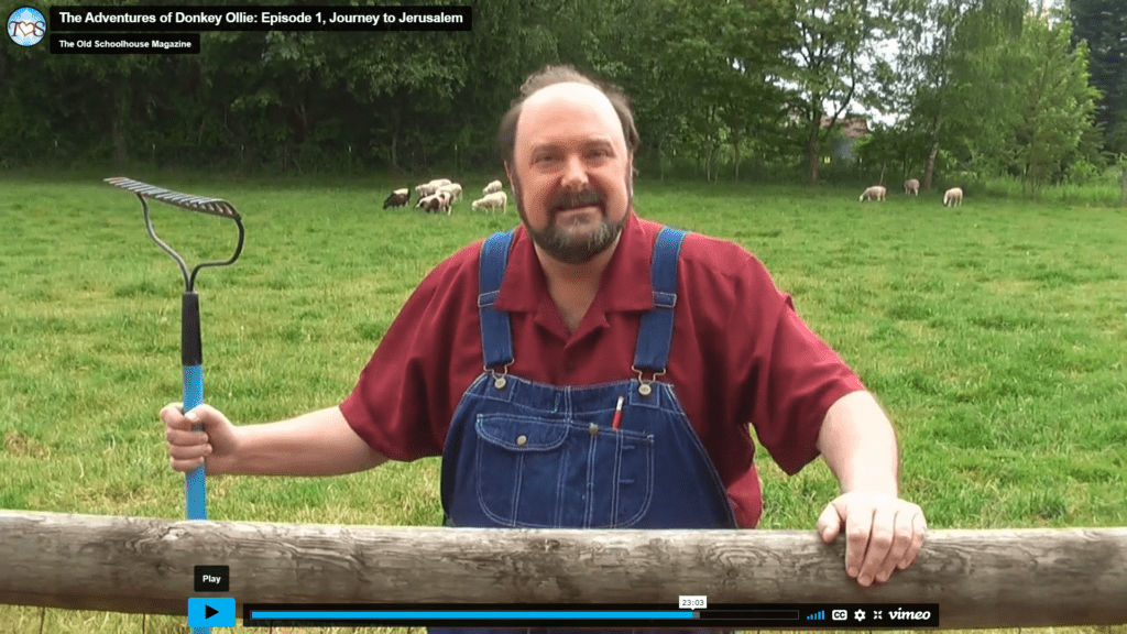Farmer John talks to viewers in a Donkey Ollie video. Review by Homeschooling Highway