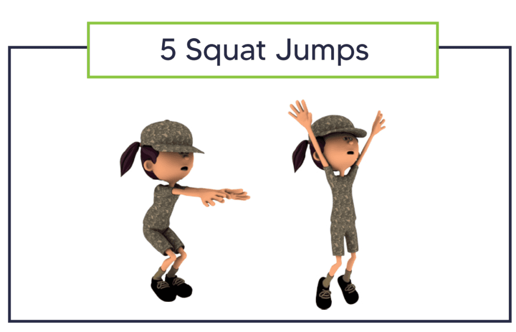 Boot Camp Squat Jump example by cartoon kids for Healthy Habits Tracker