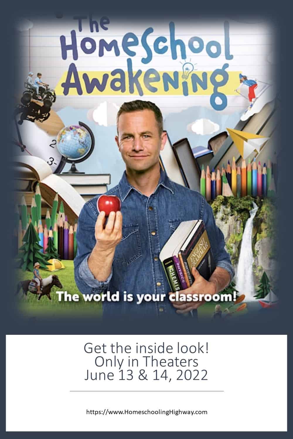 Movie cover image of Kirk Cameran holding an apple.The Homeschool Awakening Movie Review by Homeschooling Highway