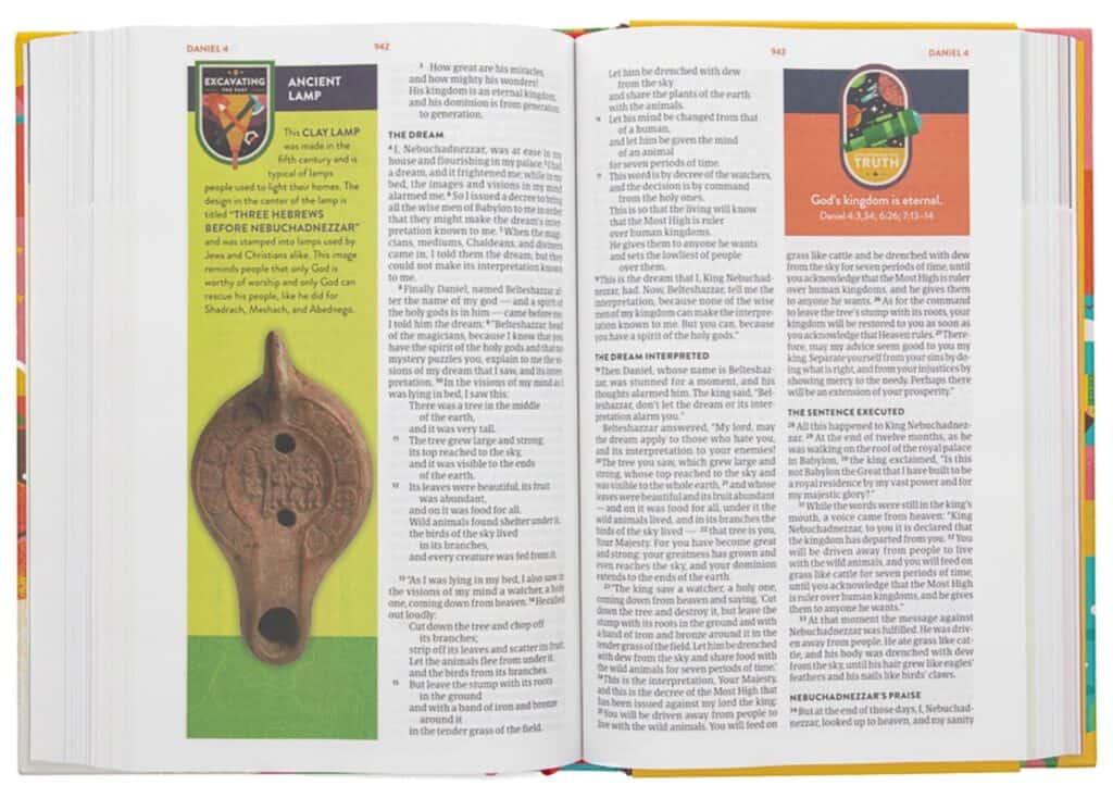 Open page sample in the Young Explorer Bible for Kids. Reviewed by Homeschooling Highway
