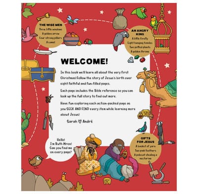 Inside page from Sarah Parker's book, Seek and Find: The First Christmas. Book reviewed by Homeschooling Highway