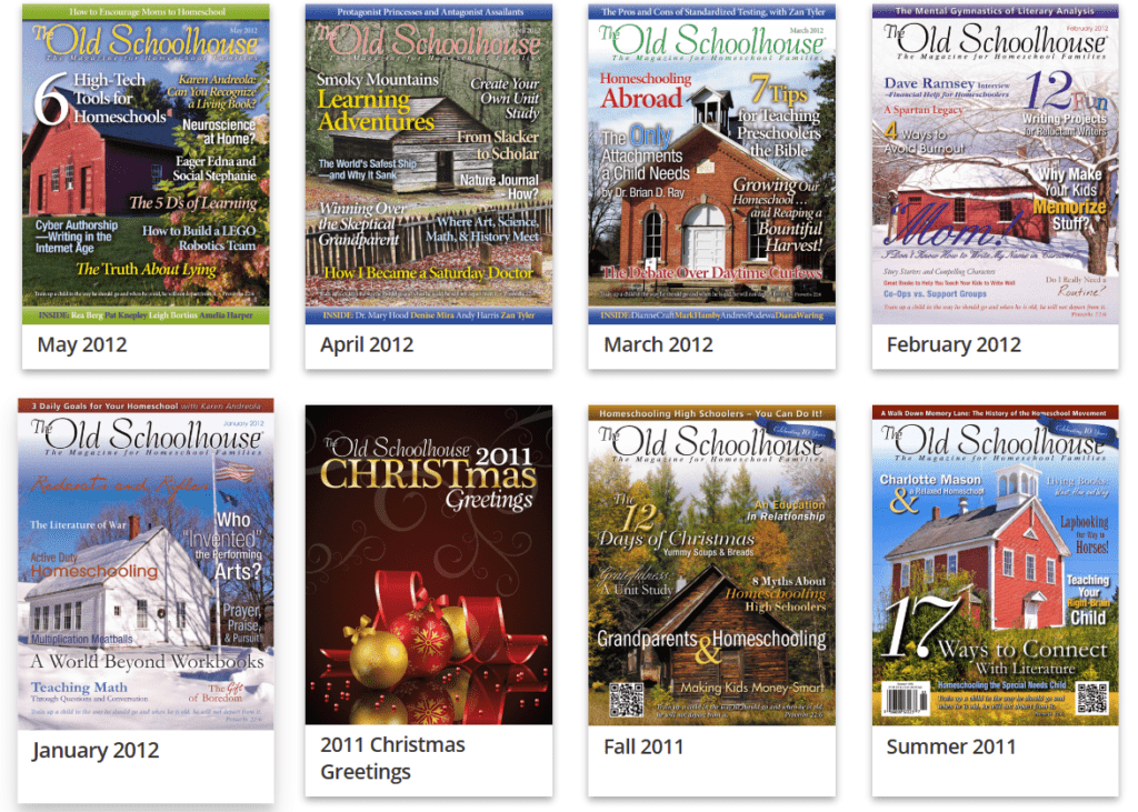 Past issues available of The Old Schoolhouse Magazine on SchoolhouseTeachers.com. Site reviewed by Homeschooling Highway 