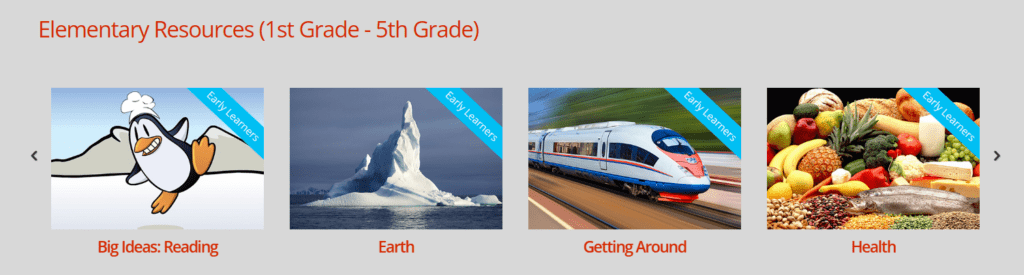 World Book Elementary Resources thumbnails from SchoolhouseTeachers.com. Site reviewed by Homeschooling Highway